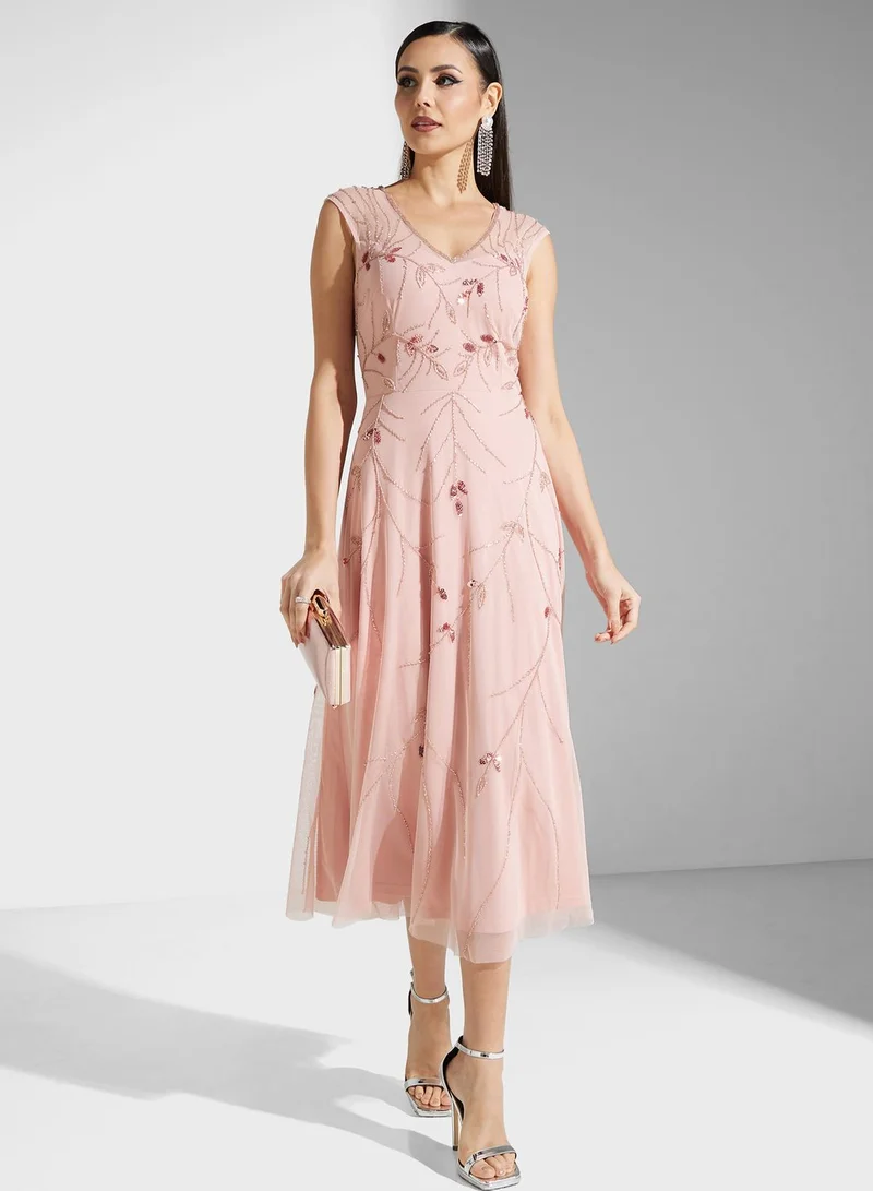 Namshi x Embroidered Chiffon Dress