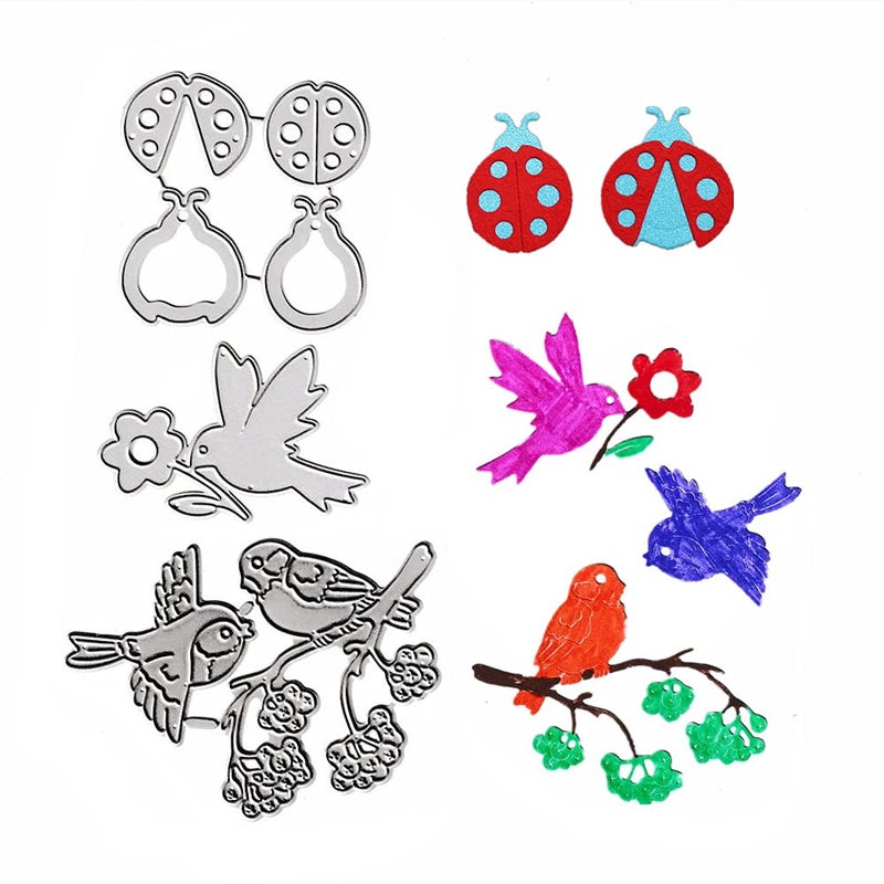 3pcs Birds Cutting Dies 2pcs Ladybugs Die Cuts Metal Embossing Stencils Template Mould for Card Scrapbooking and DIY Craft Album Paper Card Decor