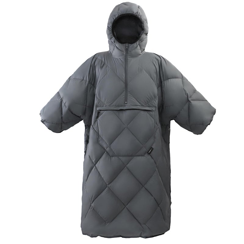 ATEPA Wearable Sleeping Bag Blanket Poncho Recycled Insulated WaterResistant Camping Poncho with Hood Ultralight Packable Stadium Blanket for Hiking Fishing Backpacking BBQ Outdoor Sports Grey - Image 2