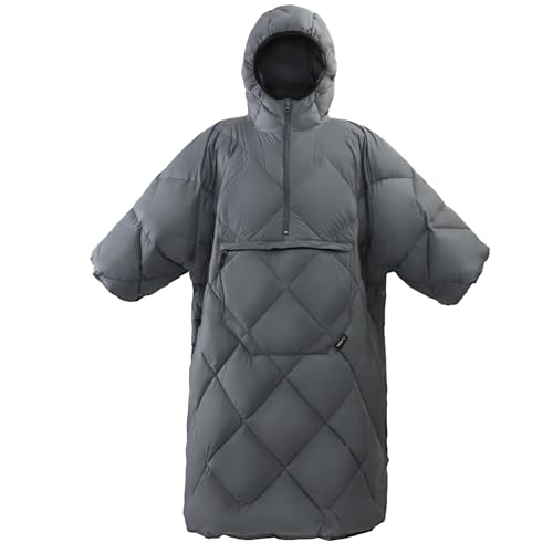 ATEPA Wearable Sleeping Bag Blanket Poncho Recycled Insulated WaterResistant Camping Poncho with Hood Ultralight Packable Stadium Blanket for Hiking Fishing Backpacking BBQ Outdoor Sports Grey - Image 1
