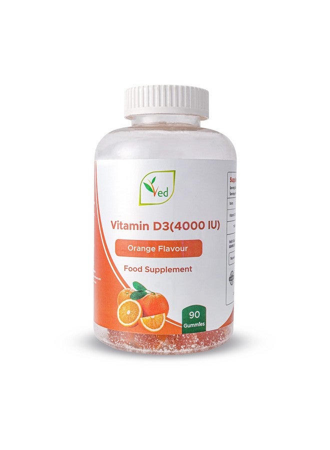 Ved Vitamin D3 Gummies for Adults 4000IU, Non GMO- Gluten Free, Orange Flavour -High Strength 90 Chewable Gummies (3 Month Supply) - Image 1