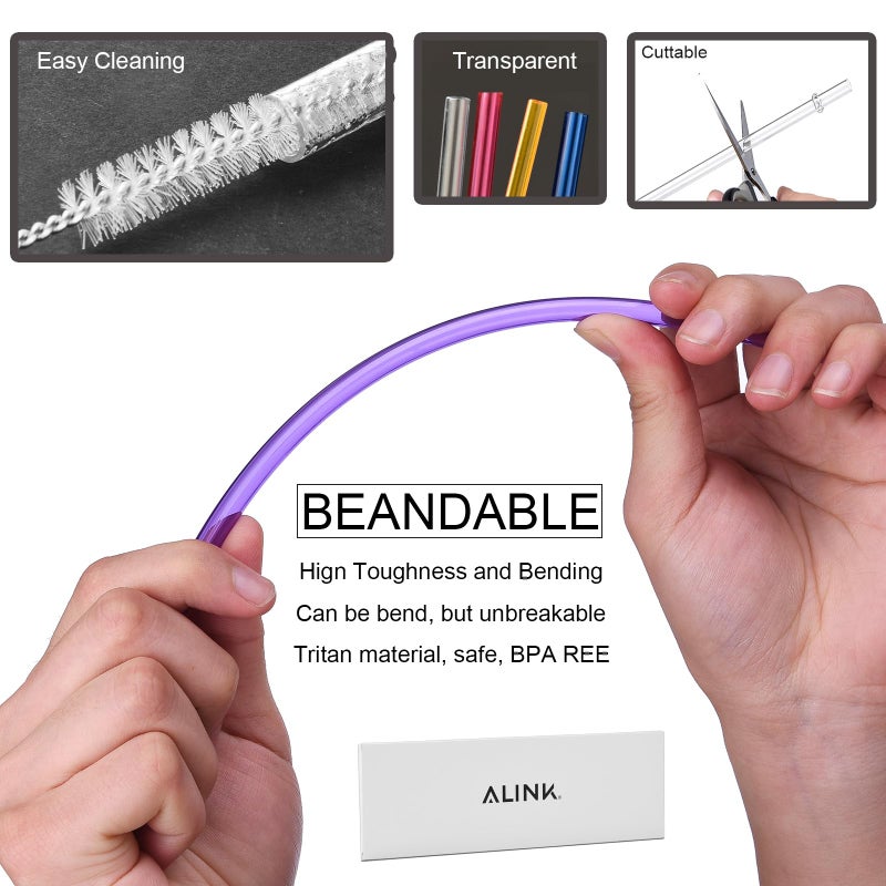 ALINK 10.5 in Long Rainbow Colored Reusable Tritan Plastic Replacement Straws for 16 OZ 20 OZ 30 OZ Stanley, YETI, Starbucks Tumblers, Set of 10 with Cleaning Brush - Image 3