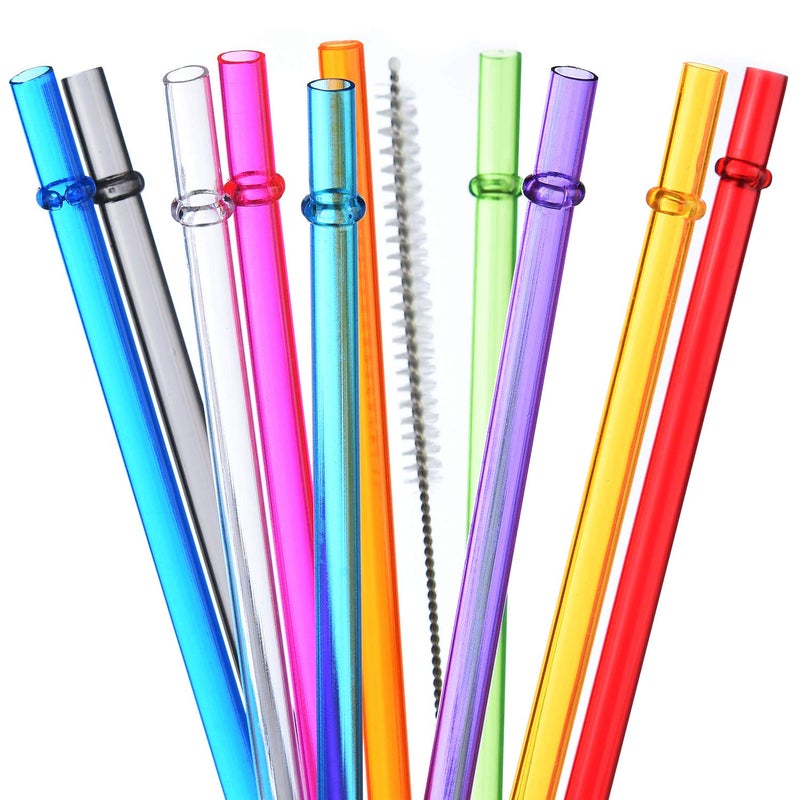 ALINK 10.5 in Long Rainbow Colored Reusable Tritan Plastic Replacement Straws for 16 OZ 20 OZ 30 OZ Stanley, YETI, Starbucks Tumblers, Set of 10 with Cleaning Brush - Image 1