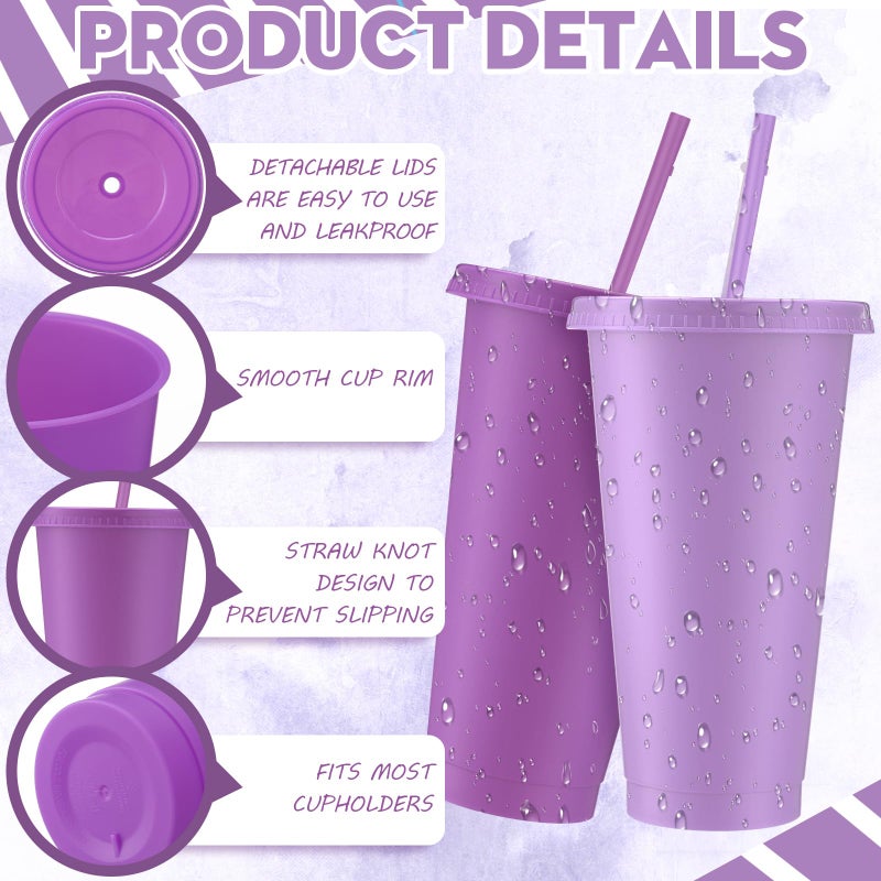 Skylety 12 Pcs Lavender Pink Plastic Cups with Lids and Straws 24 oz Reusable Tumbler Large Travel Mug Cup Coffee Beverage Drinks Party Supplies for Wedding Bridal Baby Shower Birthday - Image 3