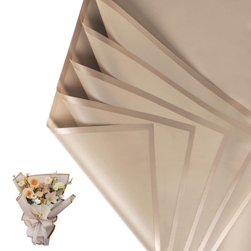 NESCCI 20 Sheet Flower Wrapping Paper - Waterproof Floral Bouquet Wrapping Paper, Florist Supplies Packaging Paper for Wedding Birthday Gift DIY (Grey Khaki) - Image 1