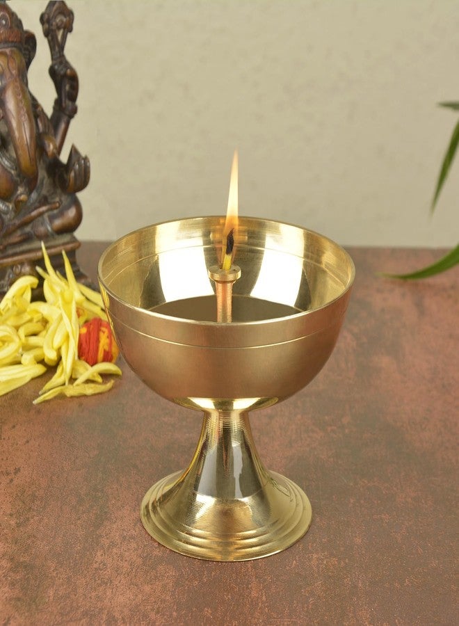 StyleMyWay Handcrafted Pure Brass Premium Big Akhand Jyoti Diya (Diameter - 9 cm, Height - 7 cm, 160 gm) | Traditional Oil Lamp | Udupi Jyot Diya - Image 1