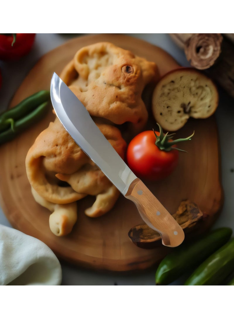 Thick blade kitchen knife made of steel with wooden handle - Image 1