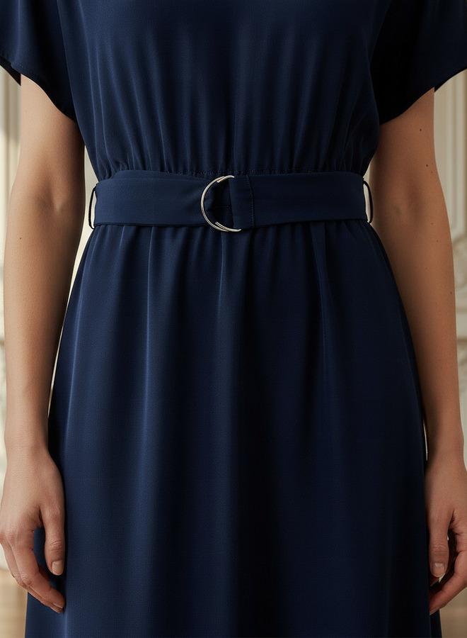 Splash FAV Belted Midi Dress with Short Sleeves and V-neck - Image 4