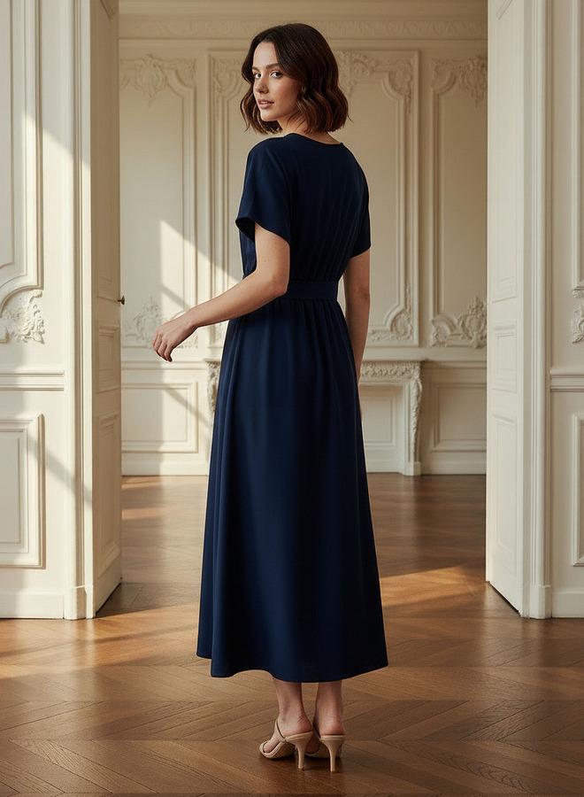 Splash FAV Belted Midi Dress with Short Sleeves and V-neck - Image 3