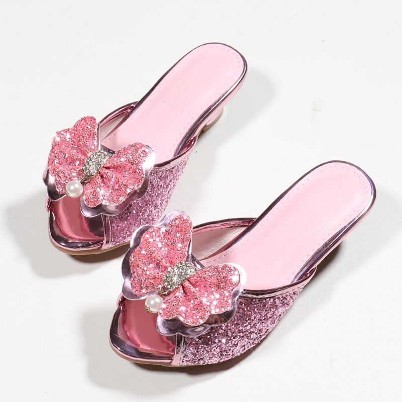 Manufacturers Overseas Cross-border Direct Supply 2024 New Girls High-heeled Slippers 26-37 Size Childrens Bow Sandals Purple - Image 2