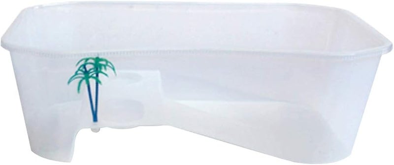 خزان موطن السلاحف الزاحف الأبيض مع منصة التشمس وإمدادات تغذية الطعام - Image 2