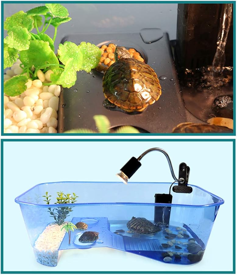 خزان موطن السلاحف الزاحف الأبيض مع منصة التشمس وإمدادات تغذية الطعام - Image 3