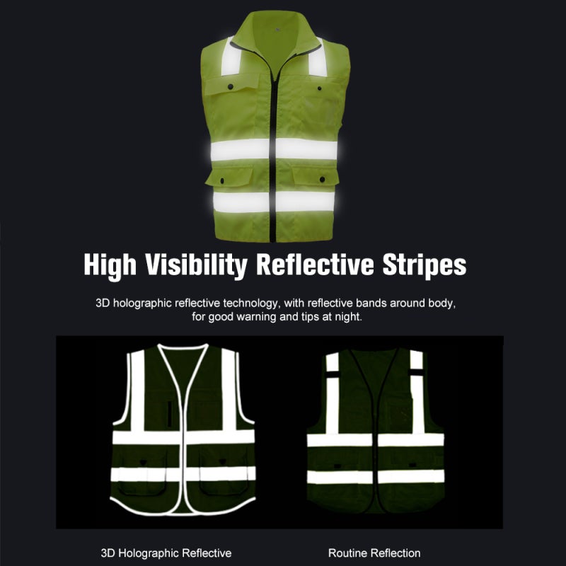 SFVest High Visibility Reflective Safety Vest: 3D Holographic Reflective Stripes Visible Up To 200 Meters - Premium Breathable Lightweight Material, Multi-Pocket Design For Traffic Guidance Construction Site - Image 2
