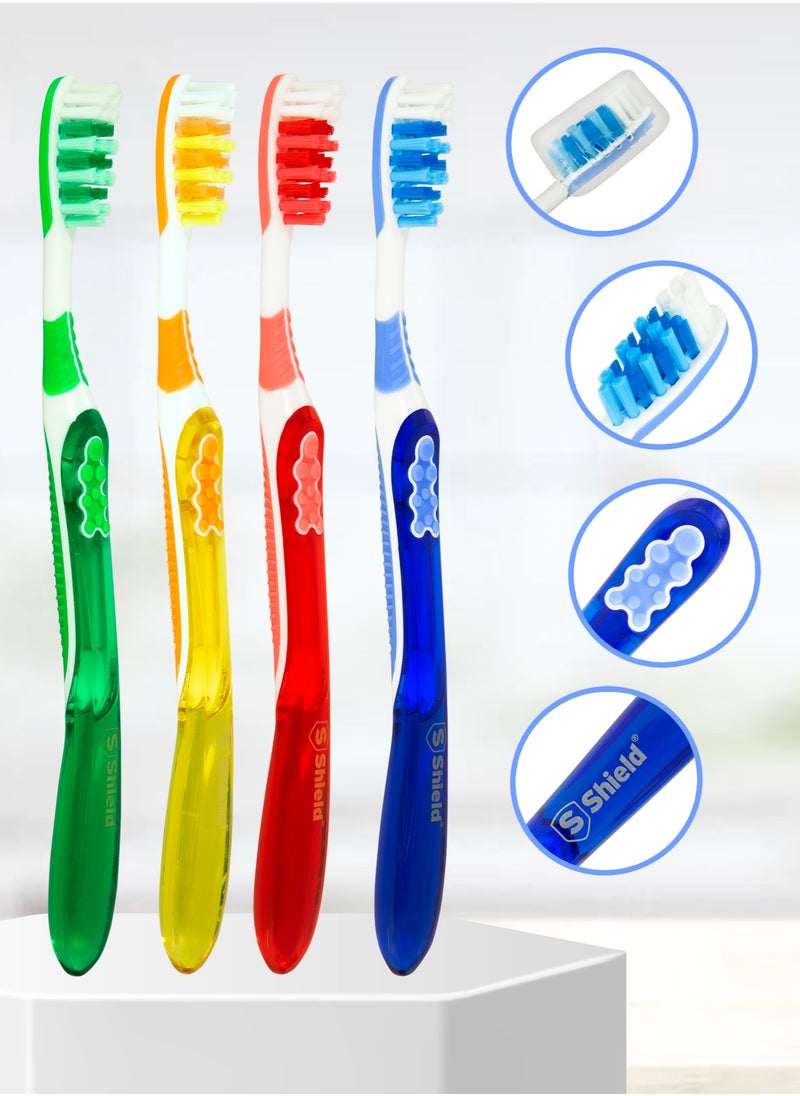 Shield Care Shield Care Toothbrush Dual Pro with Multi-Level Filaments, Anti-Slip Grip (Expert Care - Medium Bristles) Adults - Yellow, Red, Blue, Green - 12 Count (Pack of 1)  - Image 2