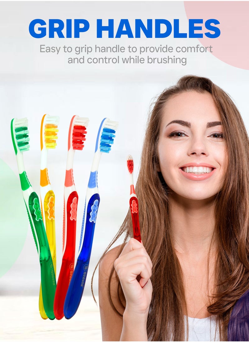 Shield Care Shield Care Toothbrush Dual Pro with Multi-Level Filaments, Anti-Slip Grip (Expert Care - Medium Bristles) Adults - Yellow, Red, Blue, Green - 12 Count (Pack of 1)  - Image 3