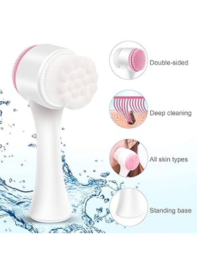 Manual Facial Cleansing Brush, 2-in-1 Skin Care face Brush, Silicone Facial Scrubber Manual Dual Face Wash Brush for Deep Pore Exfoliation Massaging (multi color) 1PCs - Image 3