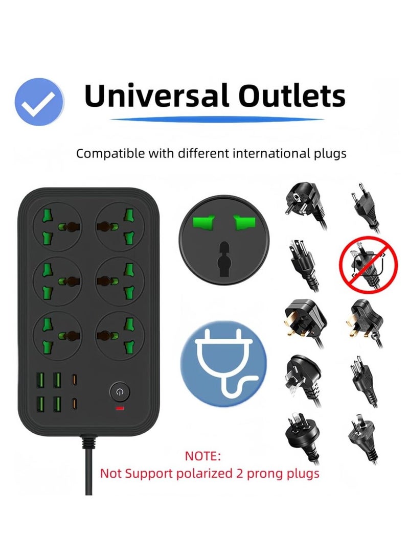 JAJEEK "12-in-1 Power Strip with USB-C, Universal Extension Cord with 6 Wide AC Outlets & 4 USB Ports, 110-240V, Max 3000W, Wall Mount International Plug Extender for Overseas Travel, Home & Office Use" - Image 4
