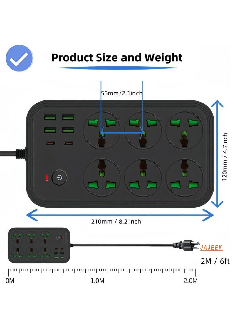 JAJEEK "12-in-1 Power Strip with USB-C, Universal Extension Cord with 6 Wide AC Outlets & 4 USB Ports, 110-240V, Max 3000W, Wall Mount International Plug Extender for Overseas Travel, Home & Office Use" - Image 2