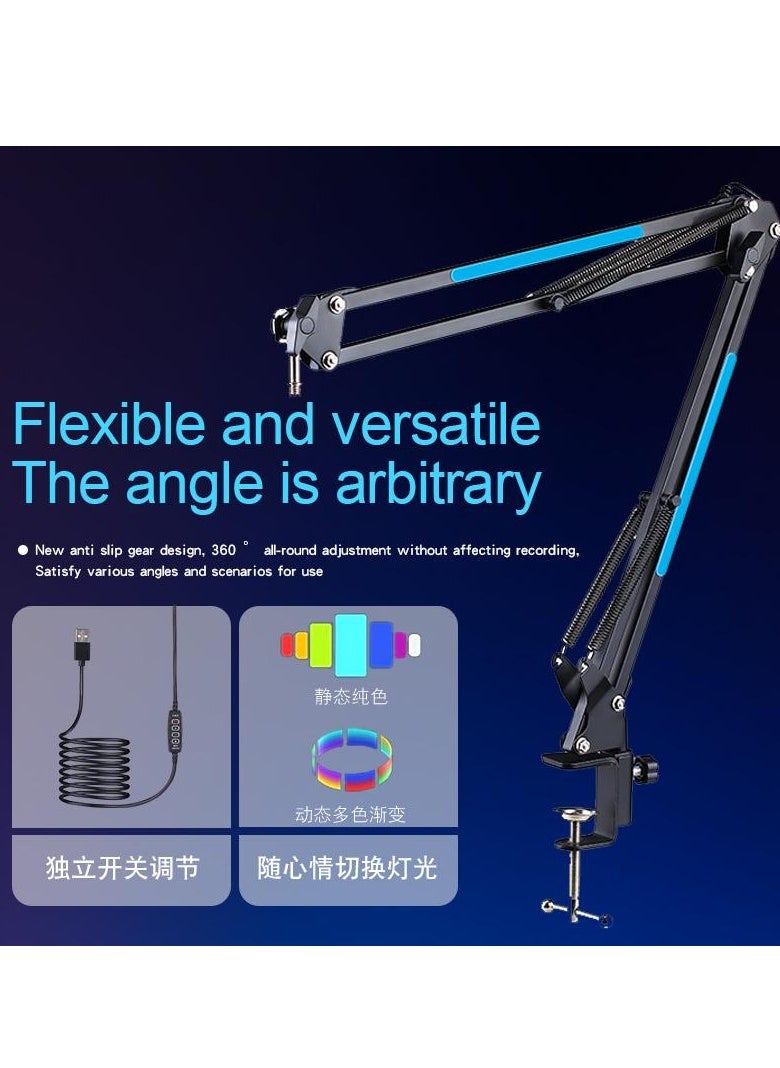 YU'S - YUS Microphone Stand with RGB Lights Remote controlable, Hanging Scissor Mic Stand with Heavy Duty Clamp, 3/8" to 5/8" Adapter, Gaming, Recording, Studio, Home Office (BS1) - Image 1