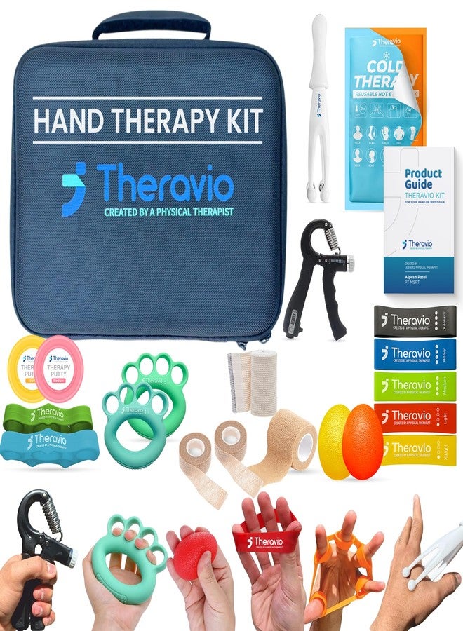 Theravio Hand Therapy Kit with Grip Strengthener, Forearm Strength Exerciser, Finger Strengthener, Hand Exercise Balls for Arthritis, Hand Strengthener for Adults - Image 1