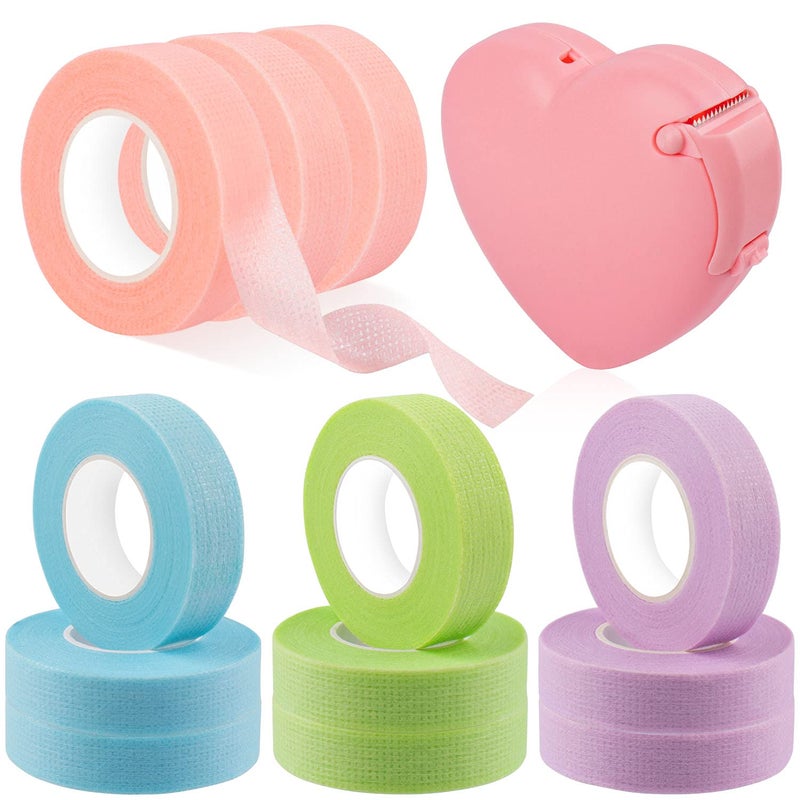 Rolybag 4 Colors Eyelash Extension Tape Breathable Eyelash Tape with Heart Shaped Tape Cutter Adhesive Non Woven Eyelash Tape Ladies Makeup Eyelash Tape Kits (Style A) - Image 1