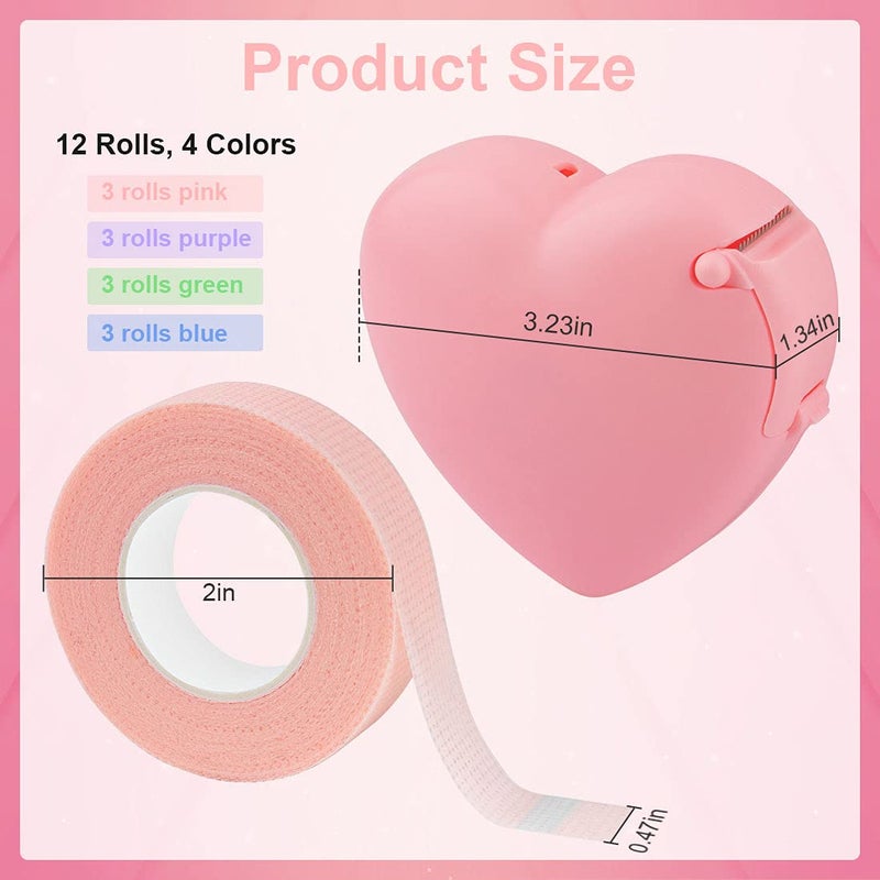 Rolybag 4 Colors Eyelash Extension Tape Breathable Eyelash Tape with Heart Shaped Tape Cutter Adhesive Non Woven Eyelash Tape Ladies Makeup Eyelash Tape Kits (Style A) - Image 2