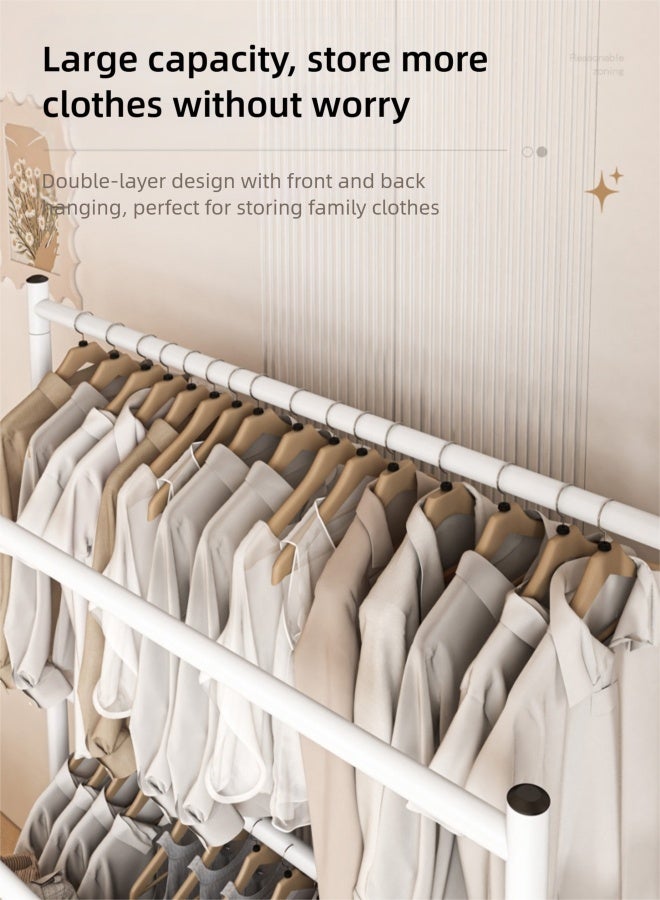 فلاي رود رف ملابس مستقل مزدوج الطبقات متعدد الوظائف لغرفة النوم، شماعة معدنية، لتخزين وتنظيم الملابس، قدرة تحمل محسنة، سهل التركيب، 120 × 48 × 185 سم. - Image 5