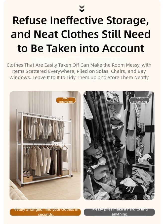 فلاي رود رف ملابس مستقل مزدوج الطبقات متعدد الوظائف لغرفة النوم، شماعة معدنية، لتخزين وتنظيم الملابس، قدرة تحمل محسنة، سهل التركيب، 120 × 48 × 185 سم. - Image 3