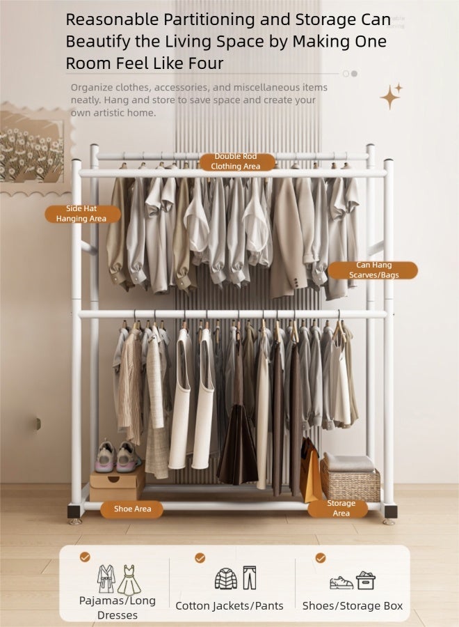 فلاي رود رف ملابس مستقل مزدوج الطبقات متعدد الوظائف لغرفة النوم، شماعة معدنية، لتخزين وتنظيم الملابس، قدرة تحمل محسنة، سهل التركيب، 120 × 48 × 185 سم. - Image 4