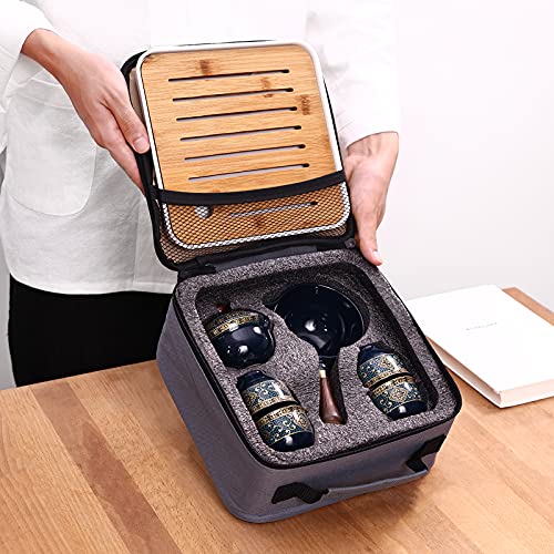 LURRIER Porcelain Chinese Gongfu Tea Set,Portable Teapot Set with 360 Rotation Tea maker and Infuser,Portable All in One Gift Bag for Travel,Home,Gifting,Outdoor and Office (Kitty Cat) - Image 2