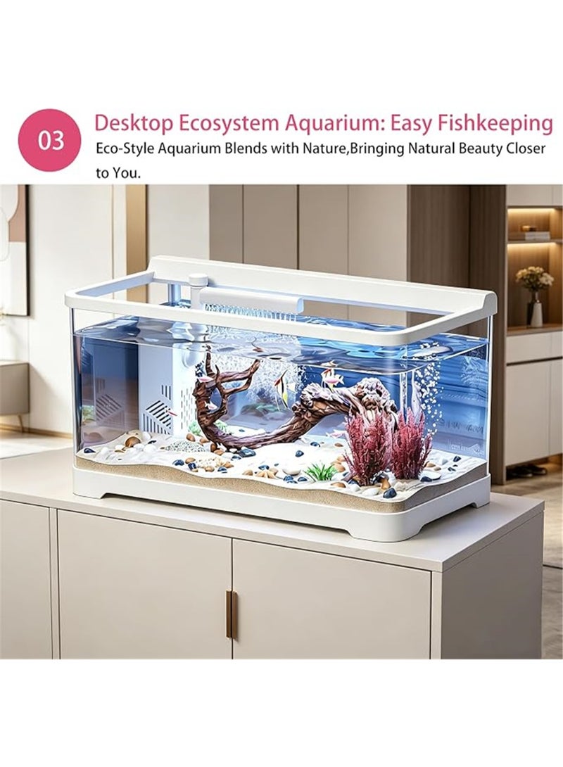 Fish Tank, Multifunctional Ecological Fish Bowls, Ultra Clear Aquarium with Filter and LED Lamp, for Small Amphibious Creatures Shrimp Crabs Turtles and Ornamental Fish, 38.8*21.5*22.5cm (White M) - Image 3