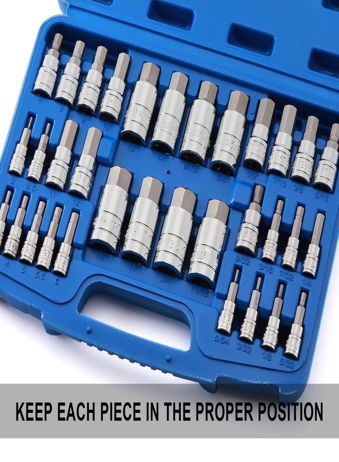 EMENTOL 33PCS Hex Bit Socket Set, 1/4", 3/8" and 1/2" Drive, SAE And Metric Allen Socket Bit, CR-V, S2 Steel, Master Hex Bit Socket Set, 5/64" - 3/4", 2mm - 19mm - Image 5