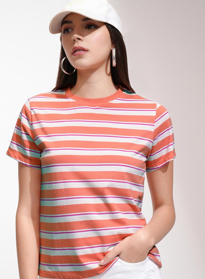 Tokyo Talkies Regular Fit Striped Round Neck T-Shirt - Image 1