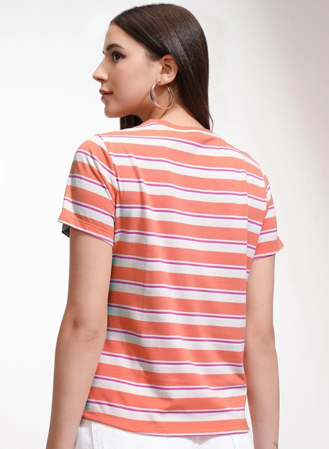 Tokyo Talkies Tokyo Talkies Regular Fit Striped Round Neck T-Shirt