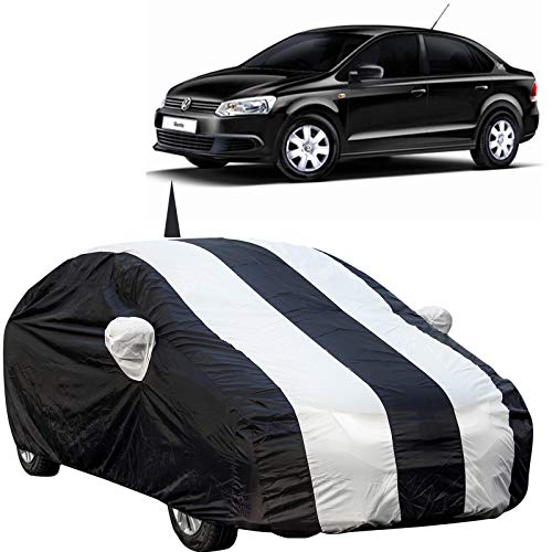 The Autostory 190 Taffeta Water Resistant Car Body Cover Compatible with Volkswagen Vento with Mirror & Antenna Pockets (White/Navy Blue) - Image 1