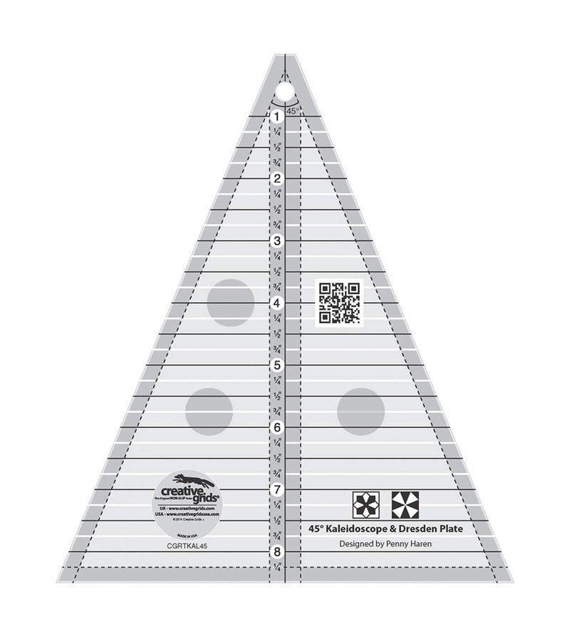 Creative Grids 45 Degree Kaleidoscope & Dresden Plate – CGRTKAL45 – Made in USA, 7-1/4in x 8-1/2in, Non-Slip Grip Acrylic Quilting, Sewing, Crafting, Patchwork Ruler & Template - Image 4