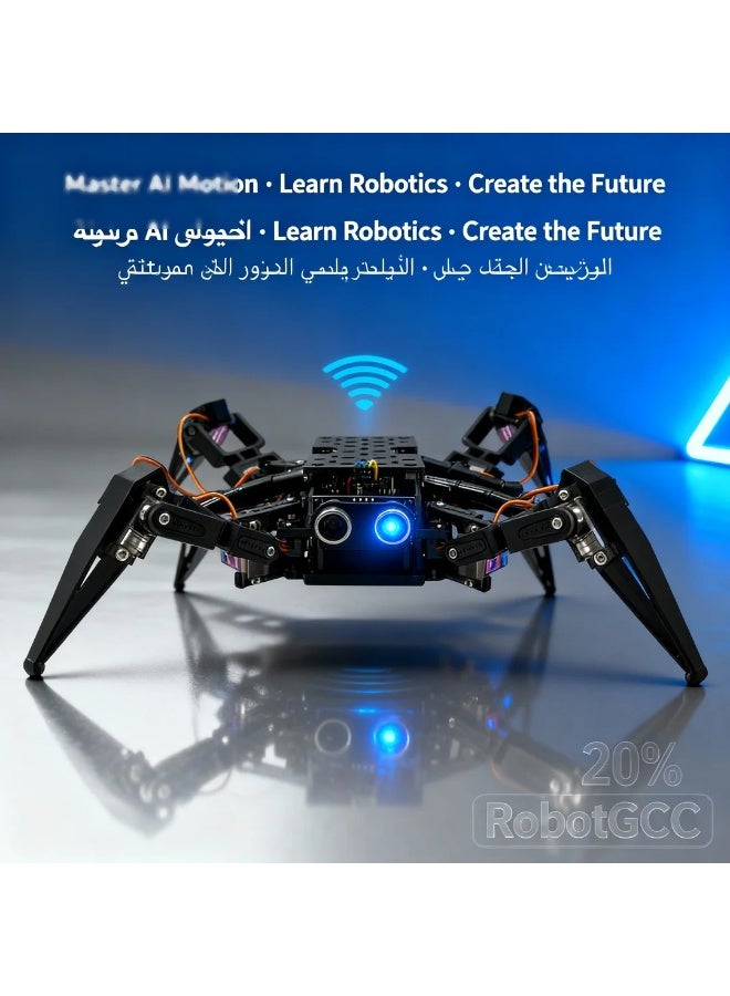robotgcc STEM Bionic Spider Robot | ESP32 Smart Control Module | FPV Real-Time HD Video Transmission | Mobile App Remote Operation | Wi-Fi Bluetooth Dual-Channel Communication | AI Programming Learning Platform | Educational and Research Robot Kit | Open-Source Arduino MicroPython Support | Bionic Mechanical Design for STEM Labs | AI Competition and Innovation Project - Image 1