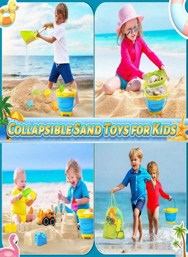 DISHIO Collapsible Beach Sand Toys Set for Kids - Includes Bucket, Mesh Shovel, Filter Scooper & Castle Molds - Toddler Beach Toys for 1-3 & Kids Ages 4-8 with Mesh Bag, Summer Outdoor Beach Essentials - Image 3