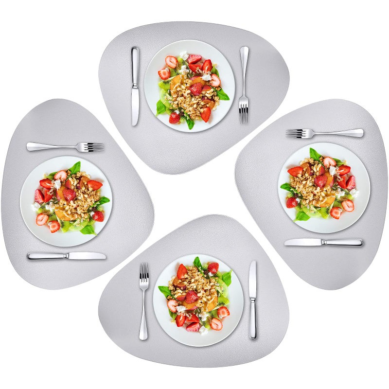 Herda Placemats Set of 4 for Dining Table Mats Place Mats Grey Leather Placemats Set of 4 Wipeable Washable Place Mats for Kitchen Dining Patio Table Heat Resist Easy to Clean Grey Table Mats - Image 1