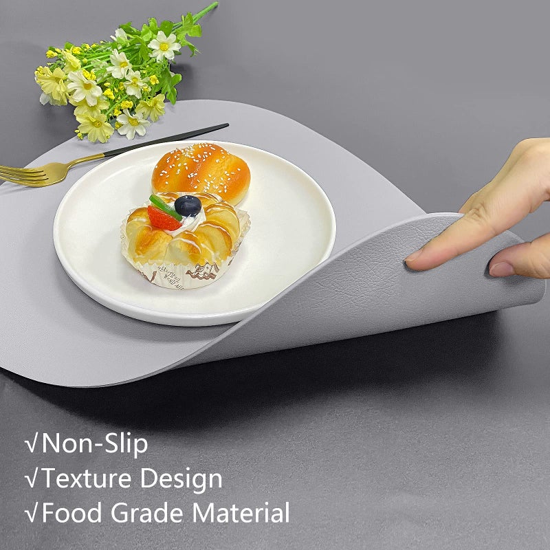 Herda Placemats Set of 4 for Dining Table Mats Place Mats Grey Leather Placemats Set of 4 Wipeable Washable Place Mats for Kitchen Dining Patio Table Heat Resist Easy to Clean Grey Table Mats - Image 4