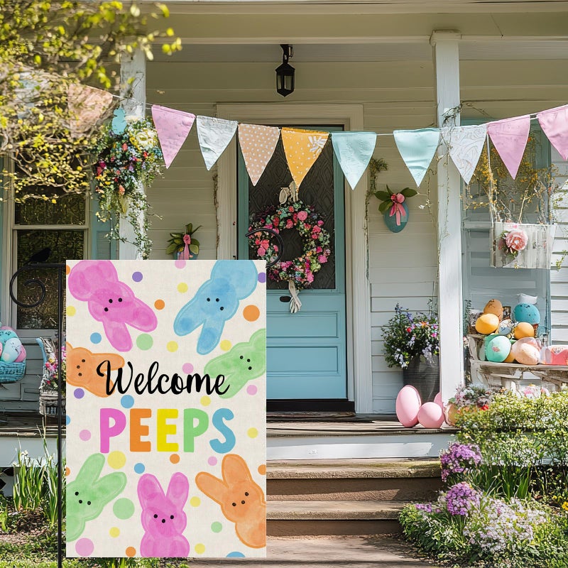 ZAEW Welcome Easter Colorful Dots Cute Bunny Watercolor Rabbits Spring Garden Flag Yard Flag 12x18 Inch Double Sided Small Mini Yard Outdoor Outside Holiday Decoration - Image 4