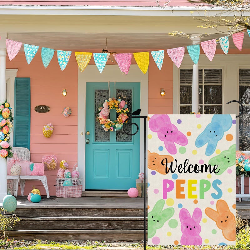 ZAEW Welcome Easter Colorful Dots Cute Bunny Watercolor Rabbits Spring Garden Flag Yard Flag 12x18 Inch Double Sided Small Mini Yard Outdoor Outside Holiday Decoration - Image 2