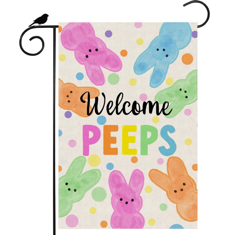 ZAEW Welcome Easter Colorful Dots Cute Bunny Watercolor Rabbits Spring Garden Flag Yard Flag 12x18 Inch Double Sided Small Mini Yard Outdoor Outside Holiday Decoration - Image 1