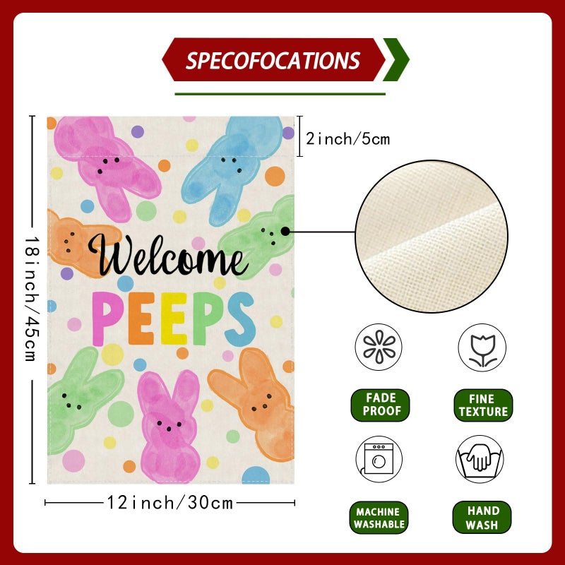 ZAEW Welcome Easter Colorful Dots Cute Bunny Watercolor Rabbits Spring Garden Flag Yard Flag 12x18 Inch Double Sided Small Mini Yard Outdoor Outside Holiday Decoration - Image 5