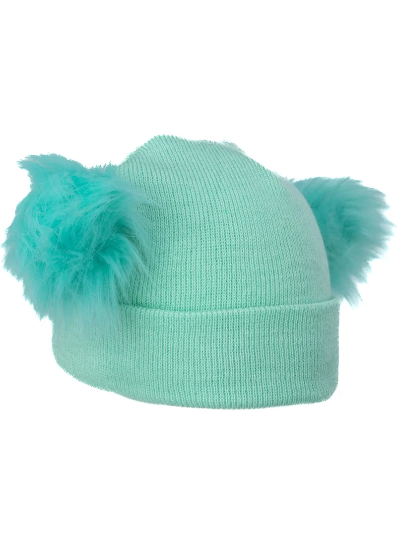 Oppland Girls Winter Thick Beanie Double Pompom Model Cotton Folded Warm Flexible Comfortable