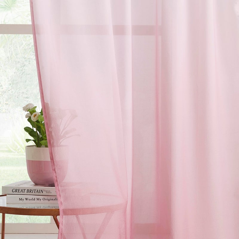Purainbow Pink Ombre Chiffon Sheer Curtains 84 Inch Long for Living Room Bedroom Decor, Gradient Crinkle Light Filtering Curtain Panels for Girls Room, Rod Pocket Semi Sheer Curtain Drapes 42"W, Set of 2 - Image 2
