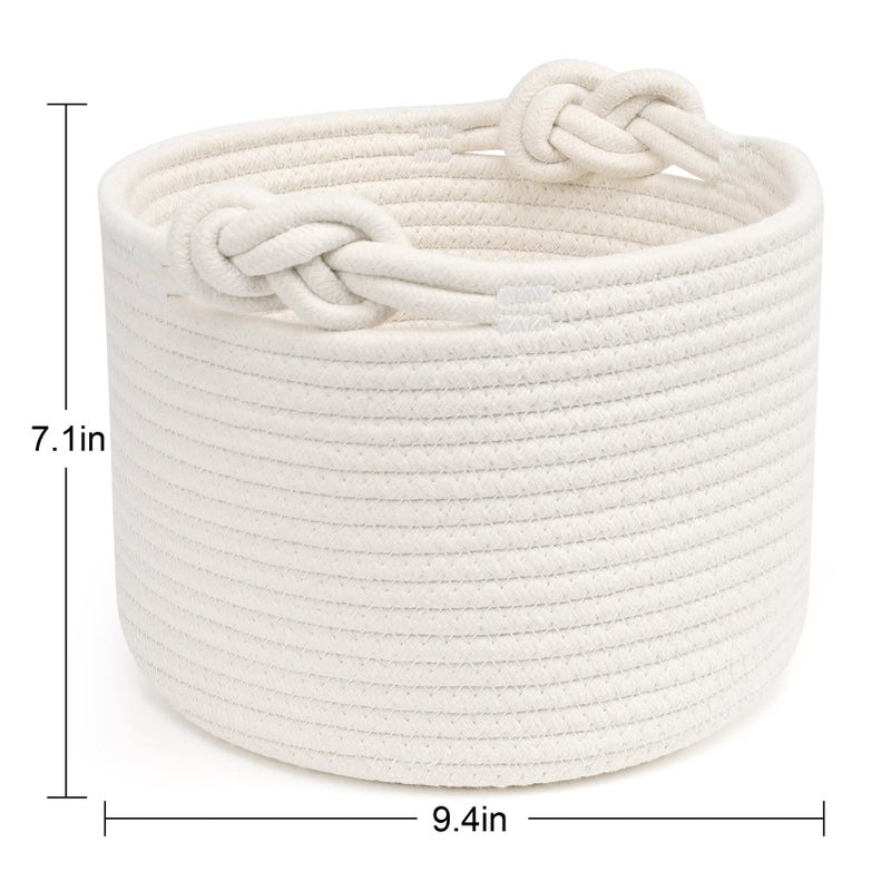 ABenkle Small Woven Basket, Cotton Rope Shelf Storage Basket, Small Round Easter Basket, Cute Basket, Decorative Round Bin for Nursery Bedroom Bathroom, 9.4" x 9.4"x 7.1" Empty Gift Basket - Image 2