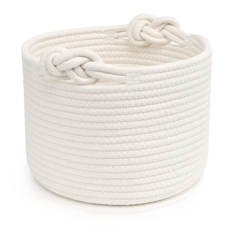 ABenkle Small Woven Basket, Cotton Rope Shelf Storage Basket, Small Round Easter Basket, Cute Basket, Decorative Round Bin for Nursery Bedroom Bathroom, 9.4" x 9.4"x 7.1" Empty Gift Basket - Image 1