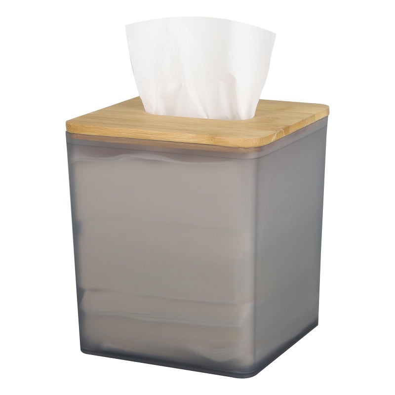 Sunkaioo Tissue Box Cover Square,Tissue Box Holder with Bamboo Lid,Tissue Dryer Sheet Holder for Modern Farmhouse Boho Decor,1 Pack,(Black) - Image 1