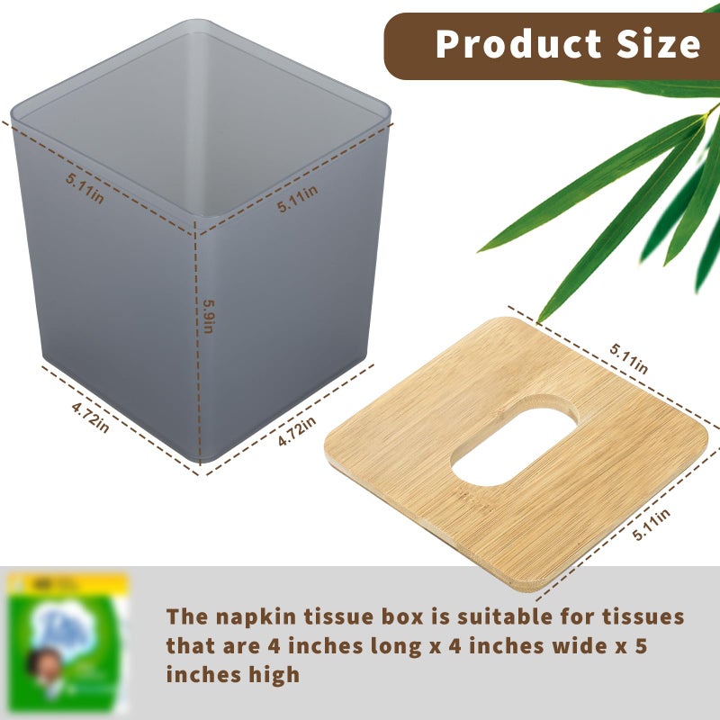 Sunkaioo Tissue Box Cover Square,Tissue Box Holder with Bamboo Lid,Tissue Dryer Sheet Holder for Modern Farmhouse Boho Decor,1 Pack,(Black) - Image 2